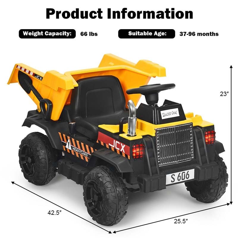 Kids Ride On Dump Truck 12V Battery Powered RC Construction Vehicle Ride On Tractor with Bucket & Electric Dump Bed