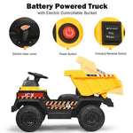 Kids Ride On Dump Truck 12V Battery Powered RC Construction Vehicle Ride On Tractor with Bucket & Electric Dump Bed