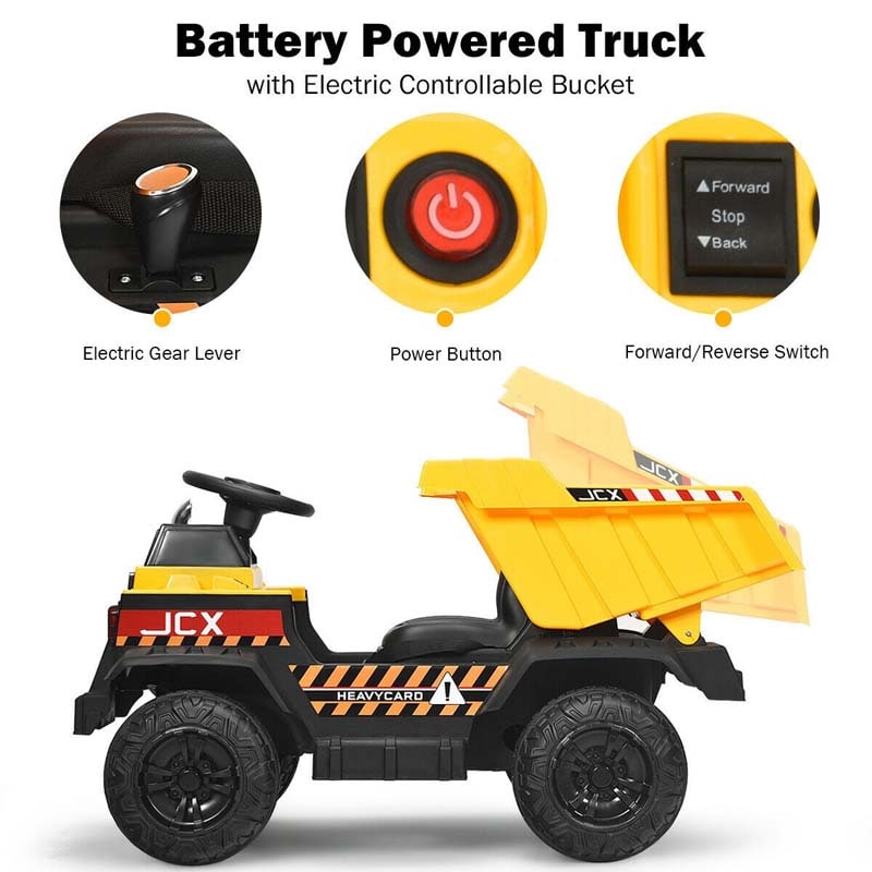 Kids Ride On Dump Truck 12V Battery Powered RC Construction Vehicle Ride On Tractor with Bucket & Electric Dump Bed