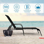 2 Pack Outdoor Sling Chaise Lounges Patio Lounge Chairs Sunbathing Chairs Sun Loungers with 5 Adjustable Backrests & Sturdy Steel Frames