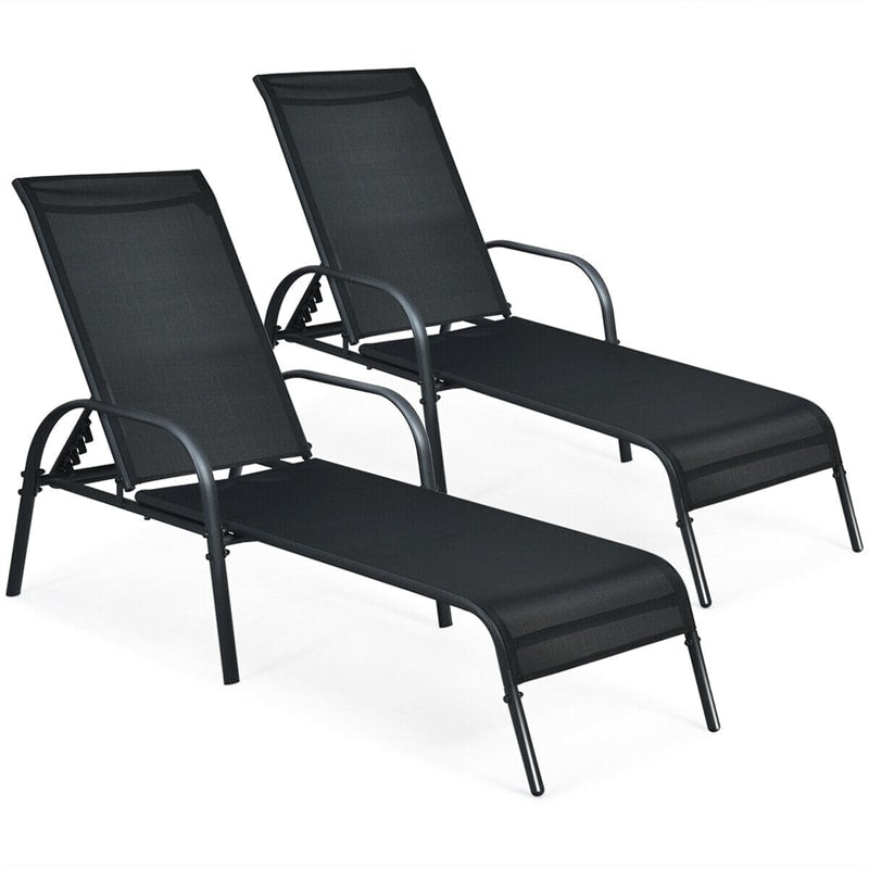 2-Pack Outdoor Sling Chaise Lounge Chairs with 5-Position Adjustable Backrest, Steel Frame Patio Sun Loungers for Poolside, Yard & Balcony