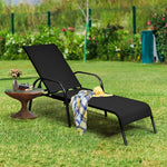 2 Pack Outdoor Sling Chaise Lounges Patio Lounge Chairs Sunbathing Chairs Sun Loungers with 5 Adjustable Backrests & Sturdy Steel Frames