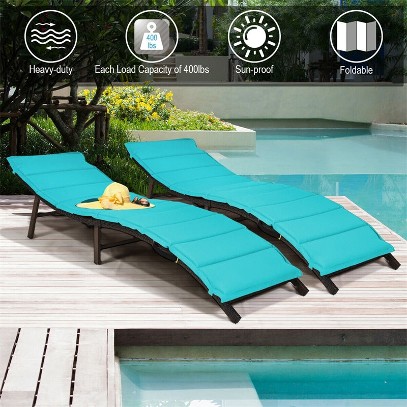 Bestoutdor 2Pcs Rattan Folding Patio Lounger Chair with Double Sided Cushions