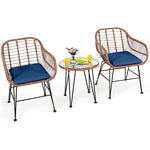 Bestoutdor 3 Pcs Patio Rattan Bistro Set Furniture Set with Tempered Glass Top Table & Cushions