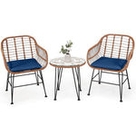 Bestoutdor 3 Pcs Patio Rattan Bistro Set Furniture Set with Tempered Glass Top Table & Cushions