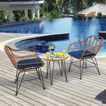 Bestoutdor 3 Pcs Patio Rattan Bistro Set Furniture Set with Tempered Glass Top Table & Cushions