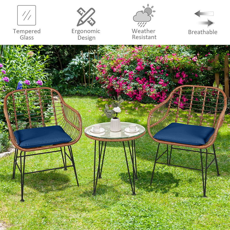 Bestoutdor 3 Pcs Patio Rattan Bistro Set Furniture Set with Tempered Glass Top Table & Cushions