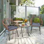 Bestoutdor 3 Pcs Patio Rattan Bistro Set Furniture Set with Tempered Glass Top Table & Cushions