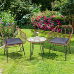 Bestoutdor 3 Pcs Patio Rattan Bistro Set Furniture Set with Tempered Glass Top Table & Cushions