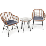 Bestoutdor 3 Pcs Patio Rattan Bistro Set Furniture Set with Tempered Glass Top Table & Cushions