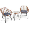 Bestoutdor 3 Pcs Patio Rattan Bistro Set Furniture Set with Tempered Glass Top Table & Cushions