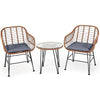 Bestoutdor 3 Pcs Patio Rattan Bistro Set Furniture Set with Tempered Glass Top Table & Cushions