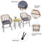 Bestoutdor 3 Pcs Patio Rattan Bistro Set Furniture Set with Tempered Glass Top Table & Cushions