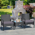 Bestoutdor 3 Pcs Patio Wicker Rattan Bistro Set Coffee Table & 2 Chairs with Cushions