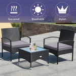 Bestoutdor 3 Pcs Patio Wicker Rattan Bistro Set Coffee Table & 2 Chairs with Cushions