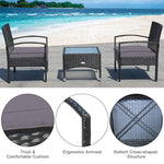 Bestoutdor 3 Pcs Patio Wicker Rattan Bistro Set Coffee Table & 2 Chairs with Cushions