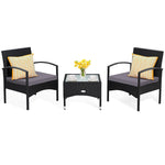 Bestoutdor 3 Pcs Patio Wicker Rattan Bistro Set Coffee Table & 2 Chairs with Cushions