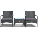 Bestoutdor 3 Pcs Patio Wicker Rattan Bistro Set Coffee Table & 2 Chairs with Cushions