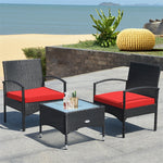 Bestoutdor 3 Pcs Patio Wicker Rattan Bistro Set Coffee Table & 2 Chairs with Cushions