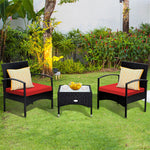 Bestoutdor 3 Pcs Patio Wicker Rattan Bistro Set Coffee Table & 2 Chairs with Cushions