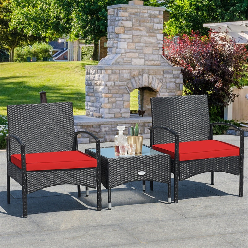 Bestoutdor 3 Pcs Patio Wicker Rattan Bistro Set Coffee Table & 2 Chairs with Cushions