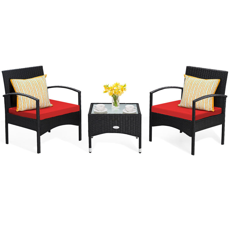 Bestoutdor 3 Pcs Patio Wicker Rattan Bistro Set Coffee Table & 2 Chairs with Cushions