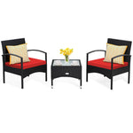 Bestoutdor 3 Pcs Patio Wicker Rattan Bistro Set Coffee Table & 2 Chairs with Cushions