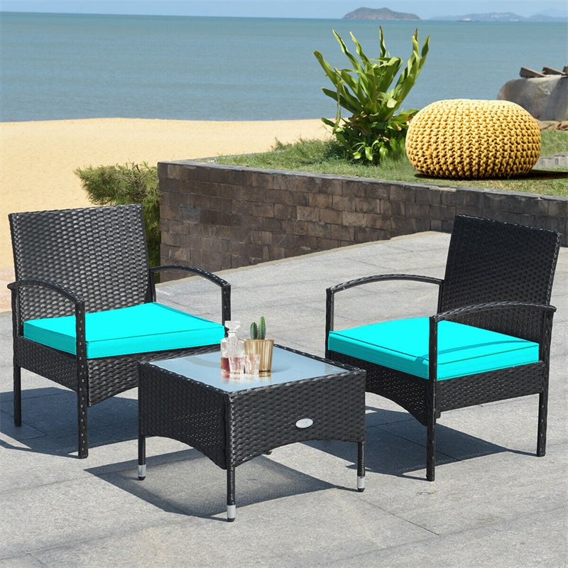 Bestoutdor 3 Pcs Patio Wicker Rattan Bistro Set Coffee Table & 2 Chairs with Cushions