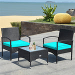 Bestoutdor 3 Pcs Patio Wicker Rattan Bistro Set Coffee Table & 2 Chairs with Cushions