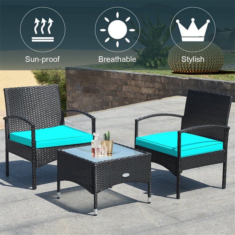 Bestoutdor 3 Pcs Patio Wicker Rattan Bistro Set Coffee Table & 2 Chairs with Cushions