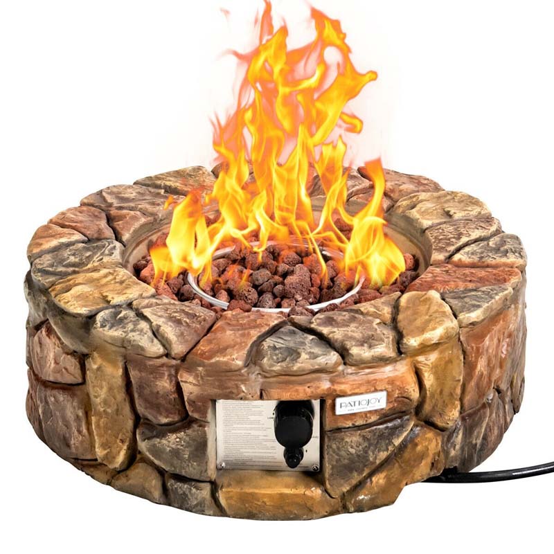 28" Round Propane Fire Pit 40,000 BTU Outdoor Stone Gas Fire Pit with Lava Rocks & PVC Cover for Patio Garden Backyard