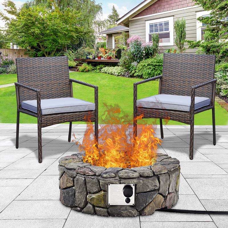 28" Round Propane Fire Pit 40,000 BTU Outdoor Stone Gas Fire Pit with Lava Rocks & PVC Cover for Patio Garden Backyard