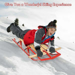 54" Kids Steel Wooden Snow Racer Sled with Metal Runners and Steering Bar