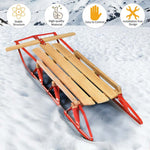 54" Wood & Steel Snow Racer Sled, Pull Steering Snow Slider with Metal Runners & Steering Bar, Portable Sleigh Toboggan for Kids & Adults