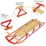 54" Wood & Steel Snow Racer Sled, Pull Steering Snow Slider with Metal Runners & Steering Bar, Portable Sleigh Toboggan for Kids & Adults