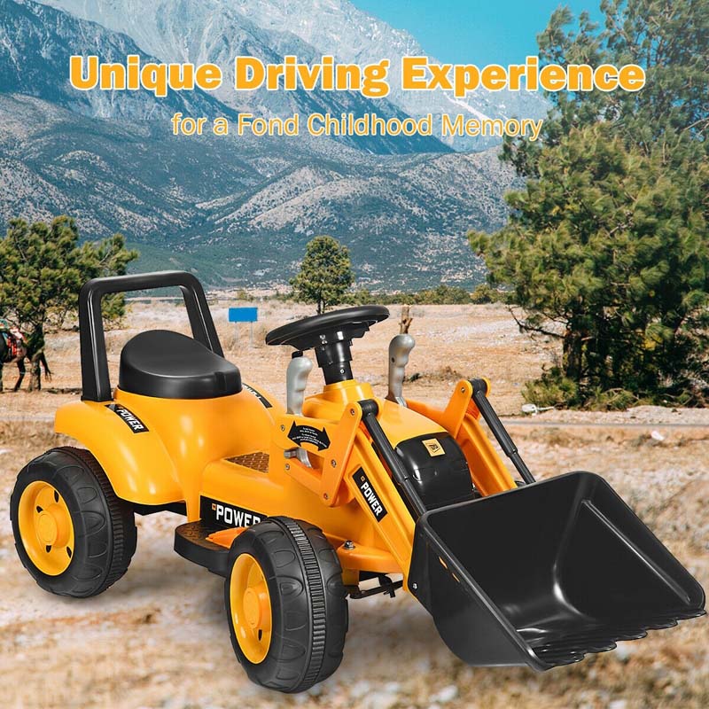 Kids Ride On Excavator Toy 6V Battery Powered Electric Digger Truck Construction Vehicle with Front Loader