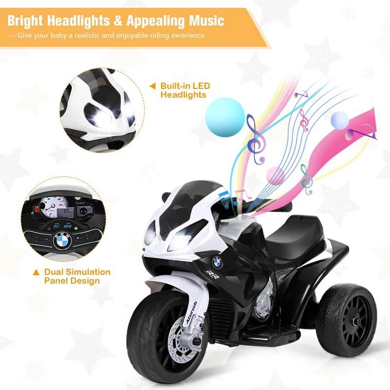 Kids Ride on Motorcycle Licensed BMW 6V Battery Powered 3-Wheel Motorcycle Car Toy with Lights & Music