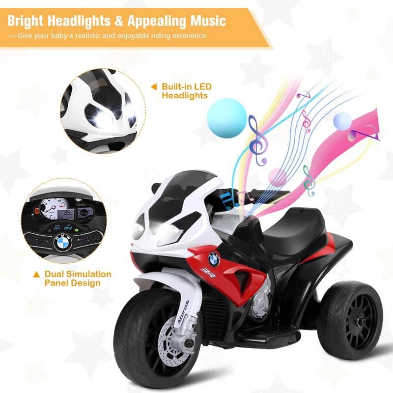 Kids Ride on Motorcycle Licensed BMW 6V Battery Powered 3-Wheel Motorcycle Car Toy with Lights & Music