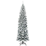 7.5FT Unlit Hinged Snow-flocked Artificial Pencil Christmas Tree with 641 Branch Tips