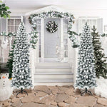 7.5FT Unlit Hinged Snow-flocked Artificial Pencil Christmas Tree with 641 Branch Tips