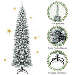 7.5FT Unlit Hinged Snow-flocked Artificial Pencil Christmas Tree with 641 Branch Tips