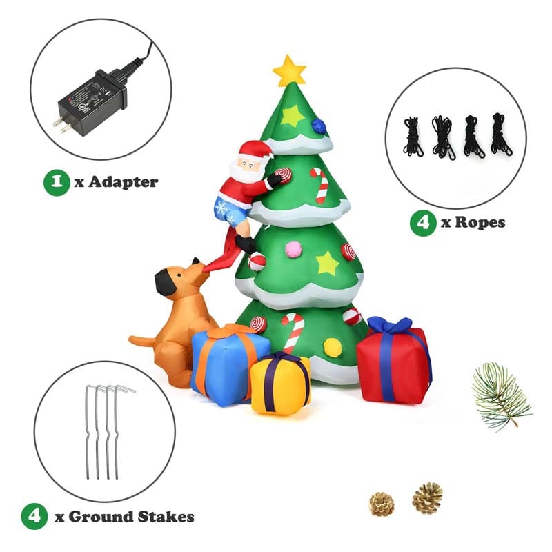 7FT Inflatable Christmas Tree with LED Lights, Santa Claus, Cute Puppy, Gift Boxes & Waterproof Fan for Outdoor Yard Decor