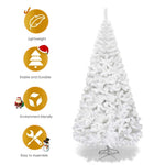 7FT White Artificial Christmas Tree Hinged Xmas Pine Tree 950 PVC Branch Tips with Folding Metal Stand for Holiday Season Outdoor Indoor Decor