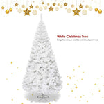 7FT White Artificial Christmas Tree Hinged Xmas Pine Tree 950 PVC Branch Tips with Folding Metal Stand for Holiday Season Outdoor Indoor Decor