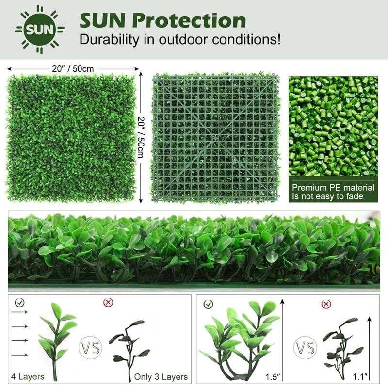 12PCS Artificial Boxwood Hedge, 20"x20" Faux Greenery Wall Privacy Panel for Wedding Decor, Patio & Topiary Backdrop, Peanut Leaf Grass Fence Screen