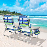 2 Pcs Folding Backpack Beach Chairs 5-Position Adjustable Outdoor Sling Camping Chairs with Cooler Bag & Cup Holder