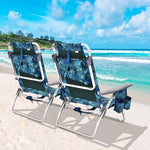 2 Pcs Folding Backpack Beach Chairs 5-Position Adjustable Outdoor Sling Camping Chairs with Cooler Bag & Cup Holder