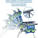 2 Pcs Folding Backpack Beach Chairs 5-Position Adjustable Outdoor Sling Camping Chairs with Cooler Bag & Cup Holder