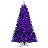 7FT PreLit Black Christmas Tree Hinged Artificial Halloween Tree with 500 Purple LED Lights