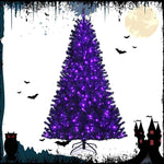 7FT PreLit Black Christmas Tree Hinged Artificial Halloween Tree with 500 Purple LED Lights